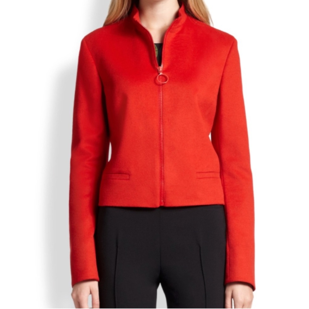 AKRIS Wool and Angora Red Full Zip Front Jacket Women's Size 10